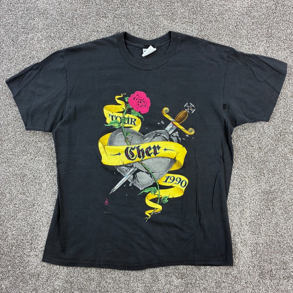Vintage Cher Heart of Stone Shirt‎ Mens XL Black Sword in Stone Australia 1990